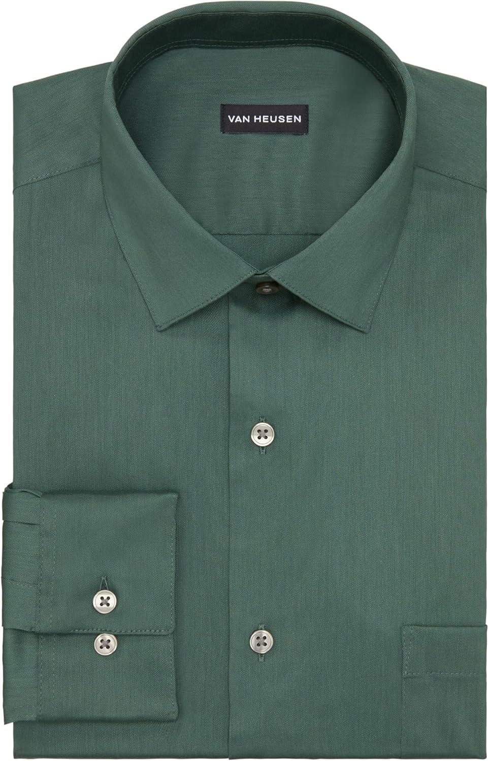 imageVan Heusen Mens Dress Shirt Slim Fit Ultra Wrinkle Free Flex Collar StretchLeaf Green