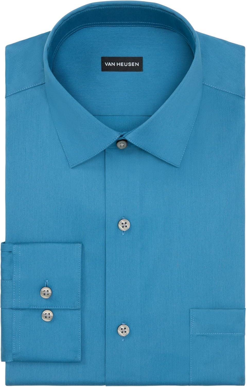 imageVan Heusen Mens Dress Shirt Slim Fit Ultra Wrinkle Free Flex Collar StretchTeal