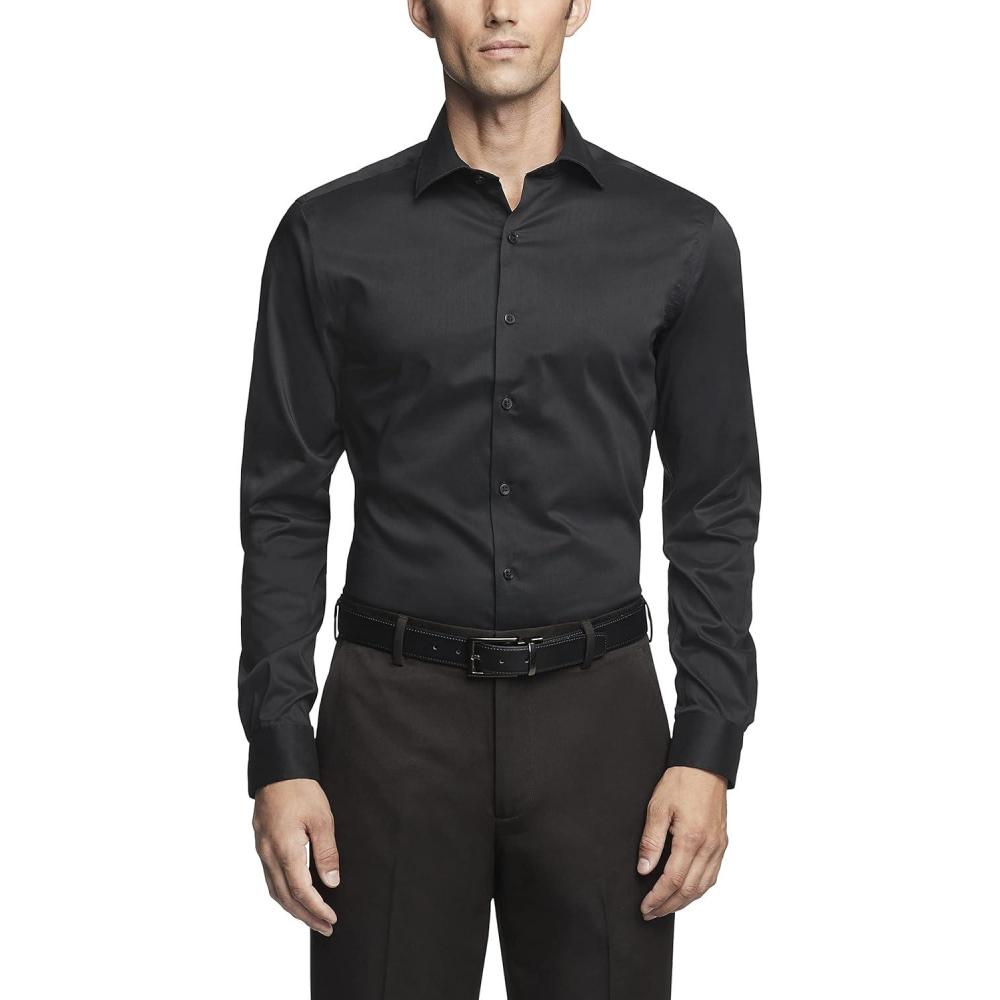imageVan Heusen Mens Dress Shirt Slim Fit Ultra Wrinkle Free Flex Collar StretchBlack 2