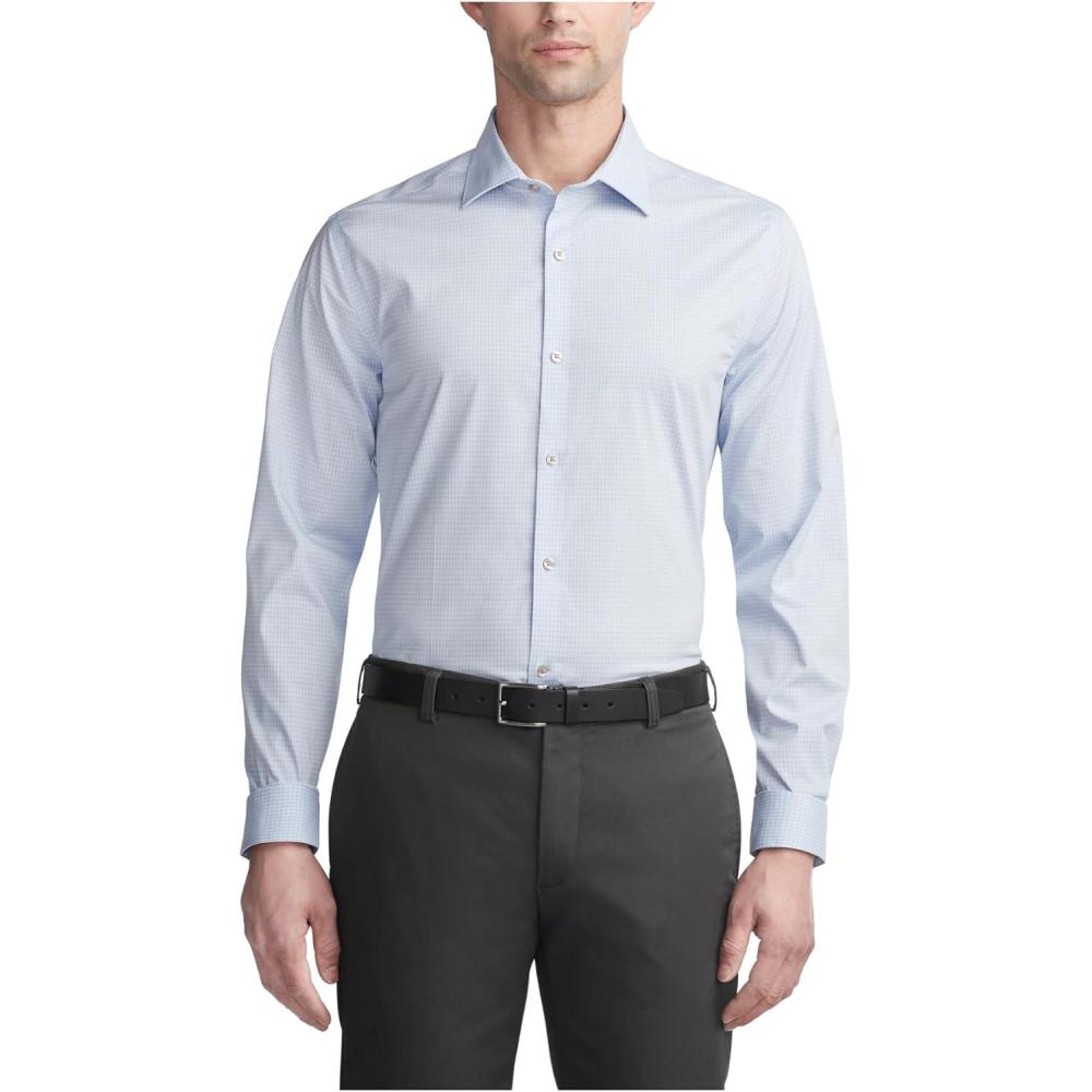 imageVan Heusen Mens Dress Shirt Slim Fit Ultra Wrinkle Free Flex Collar StretchBlue Haze
