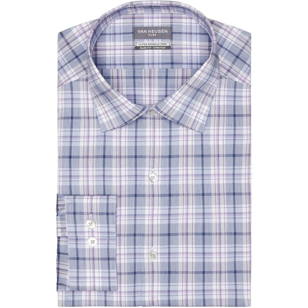 imageVan Heusen Mens Dress Shirt Slim Fit Ultra Wrinkle Free Flex Collar StretchBlue Violet
