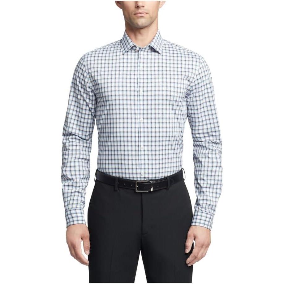 imageVan Heusen Mens Dress Shirt Slim Fit Ultra Wrinkle Free Flex Collar StretchClassic Blue
