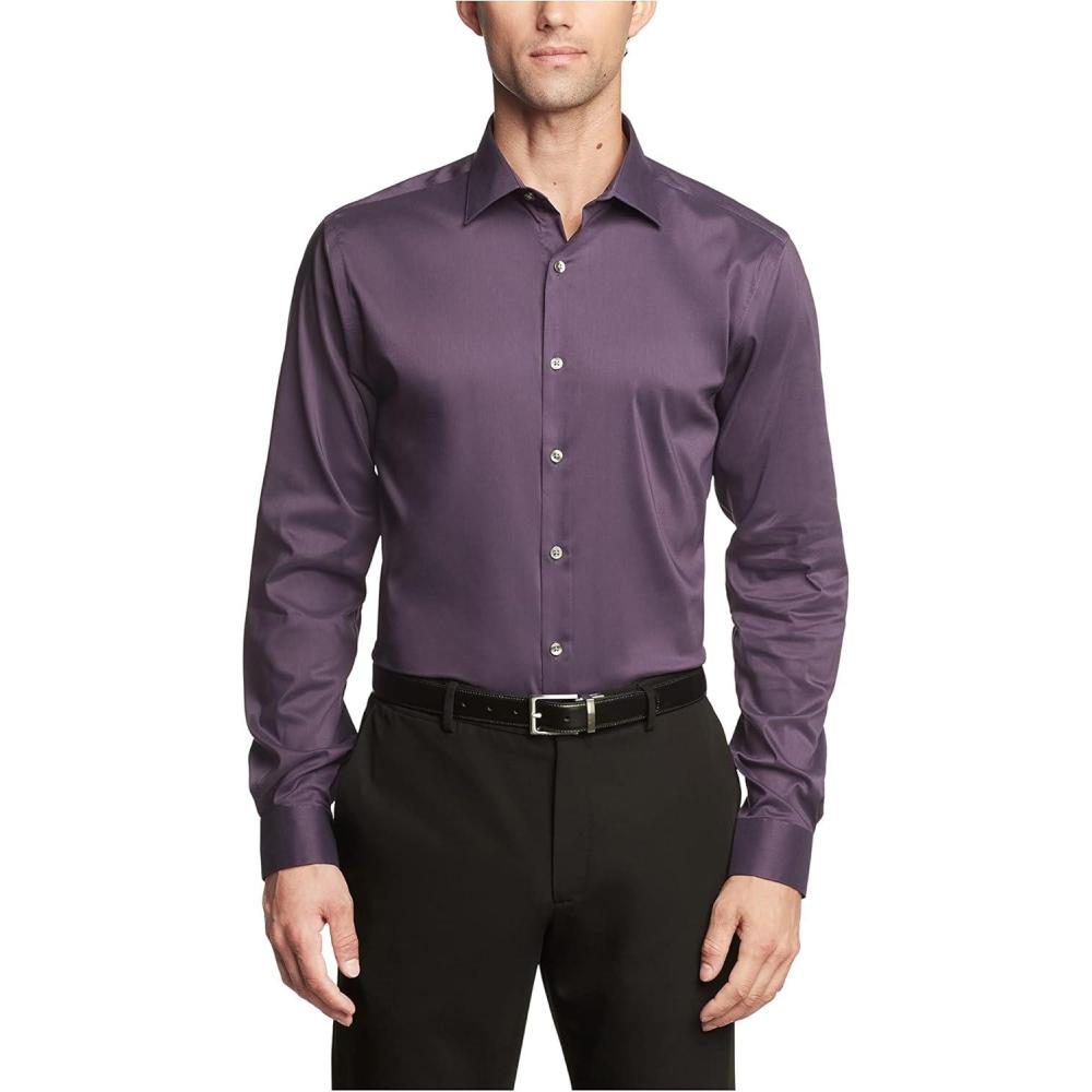 imageVan Heusen Mens Dress Shirt Slim Fit Ultra Wrinkle Free Flex Collar StretchEggplant