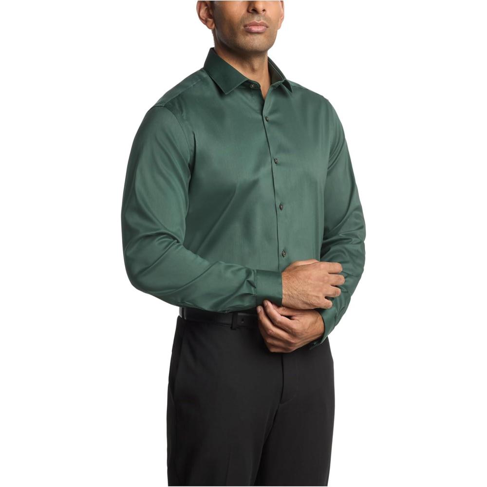 imageVan Heusen Mens Dress Shirt Slim Fit Ultra Wrinkle Free Flex Collar StretchLeaf Green