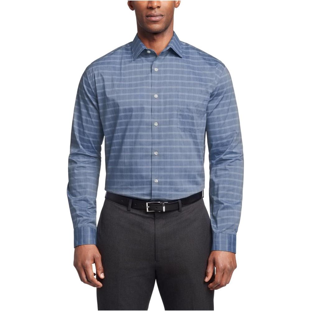 imageVan Heusen Mens Dress Shirt Slim Fit Ultra Wrinkle Free Flex Collar StretchNavy