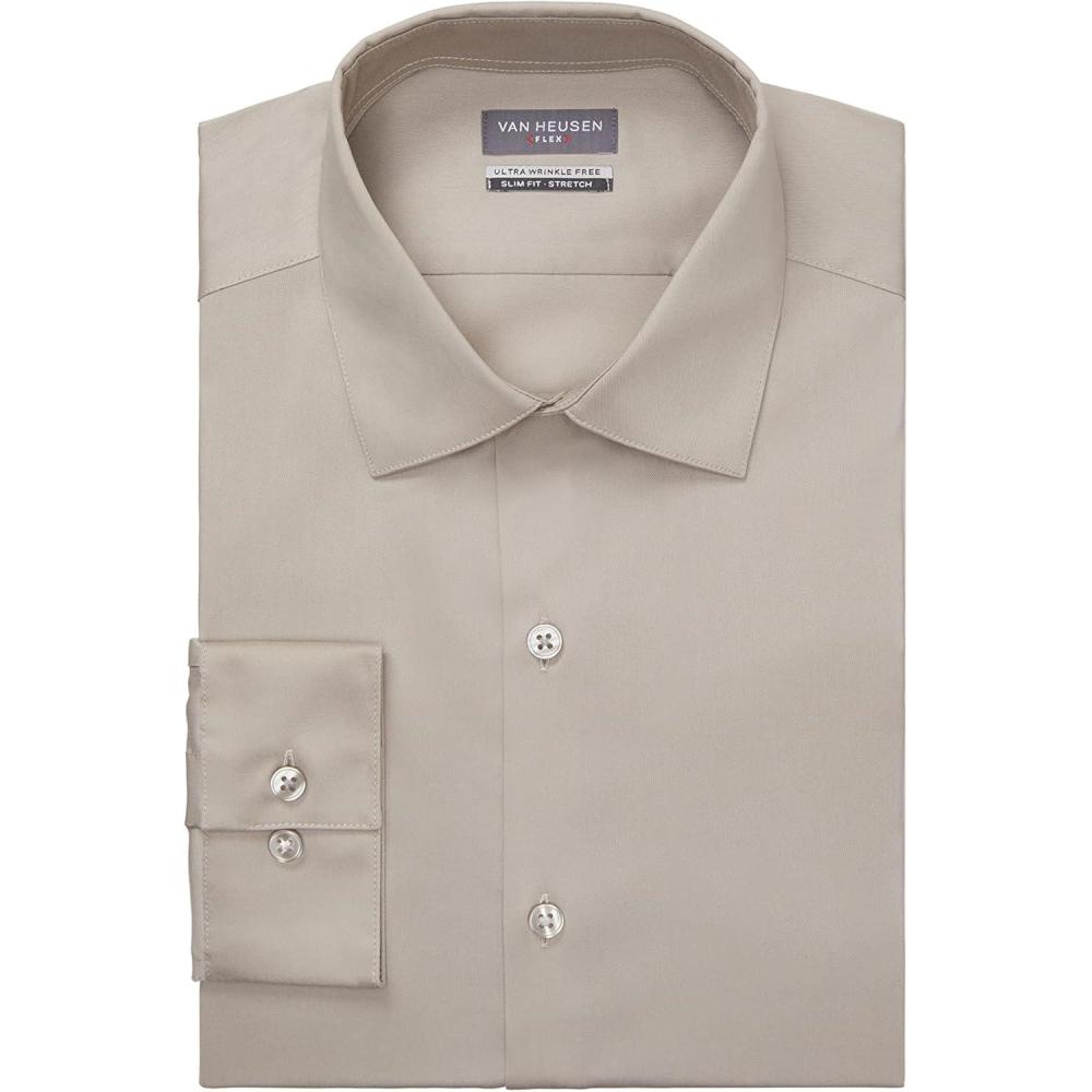 imageVan Heusen Mens Dress Shirt Slim Fit Ultra Wrinkle Free Flex Collar StretchTaupe