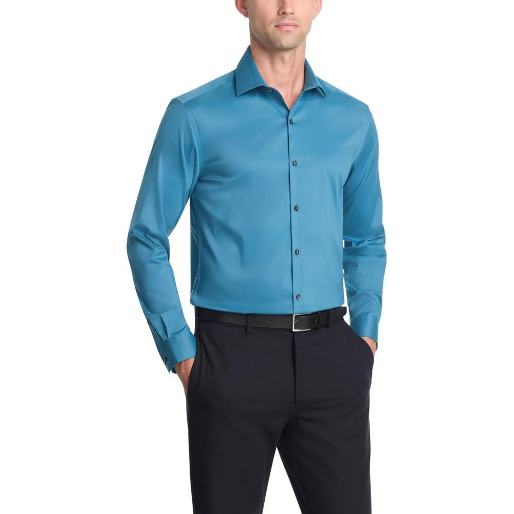 imageVan Heusen Mens Dress Shirt Slim Fit Ultra Wrinkle Free Flex Collar StretchTeal