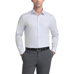 Van Heusen Men’s Dress Shirt Slim Fit Ultra Wrinkle Free Flex Collar Stretch(Taupe Navy)