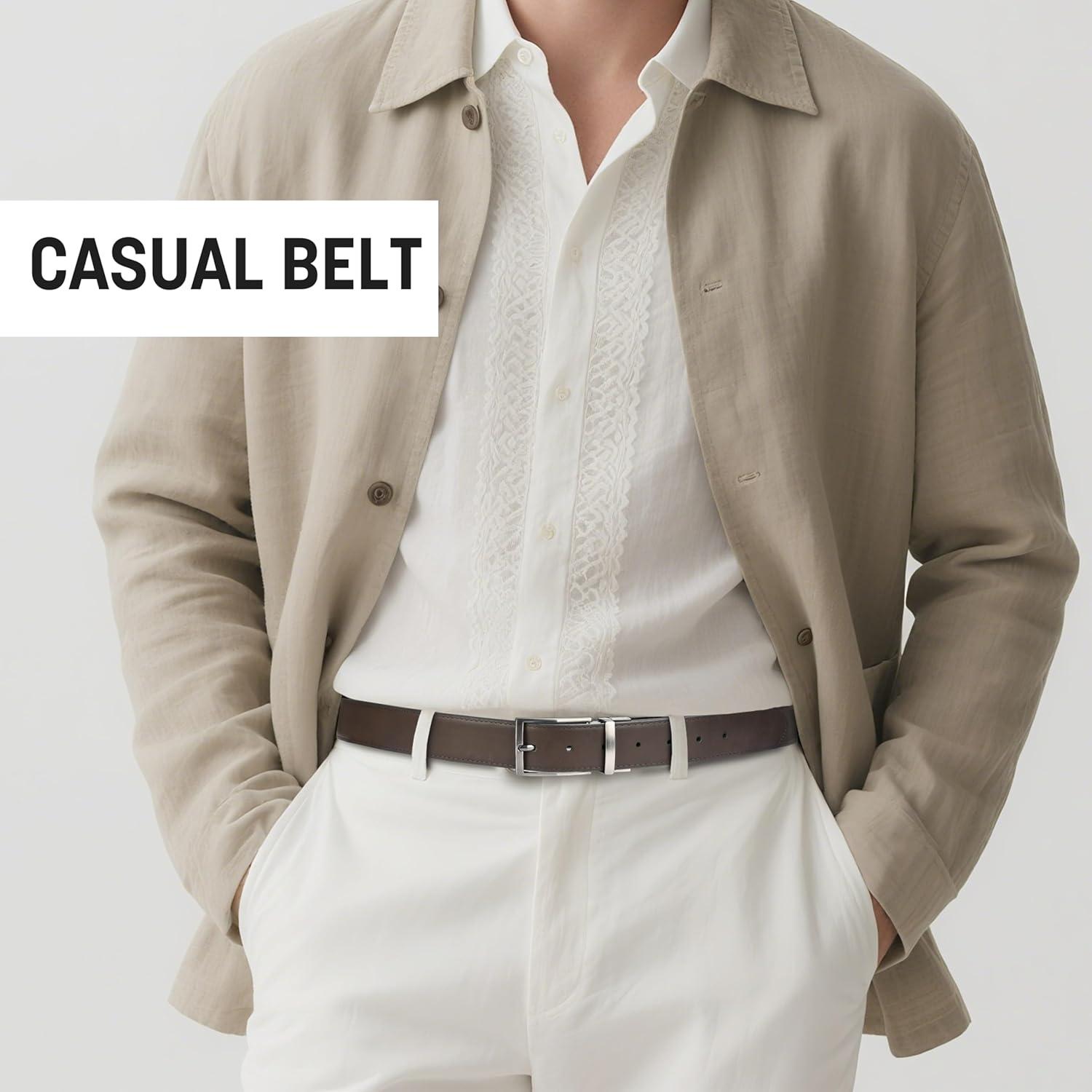 imageVan Heusen Mens Reversible Leather Belt with 2 Textures Stylish Black Brown Dress Belt for Casual or Jeans Cut for Fit