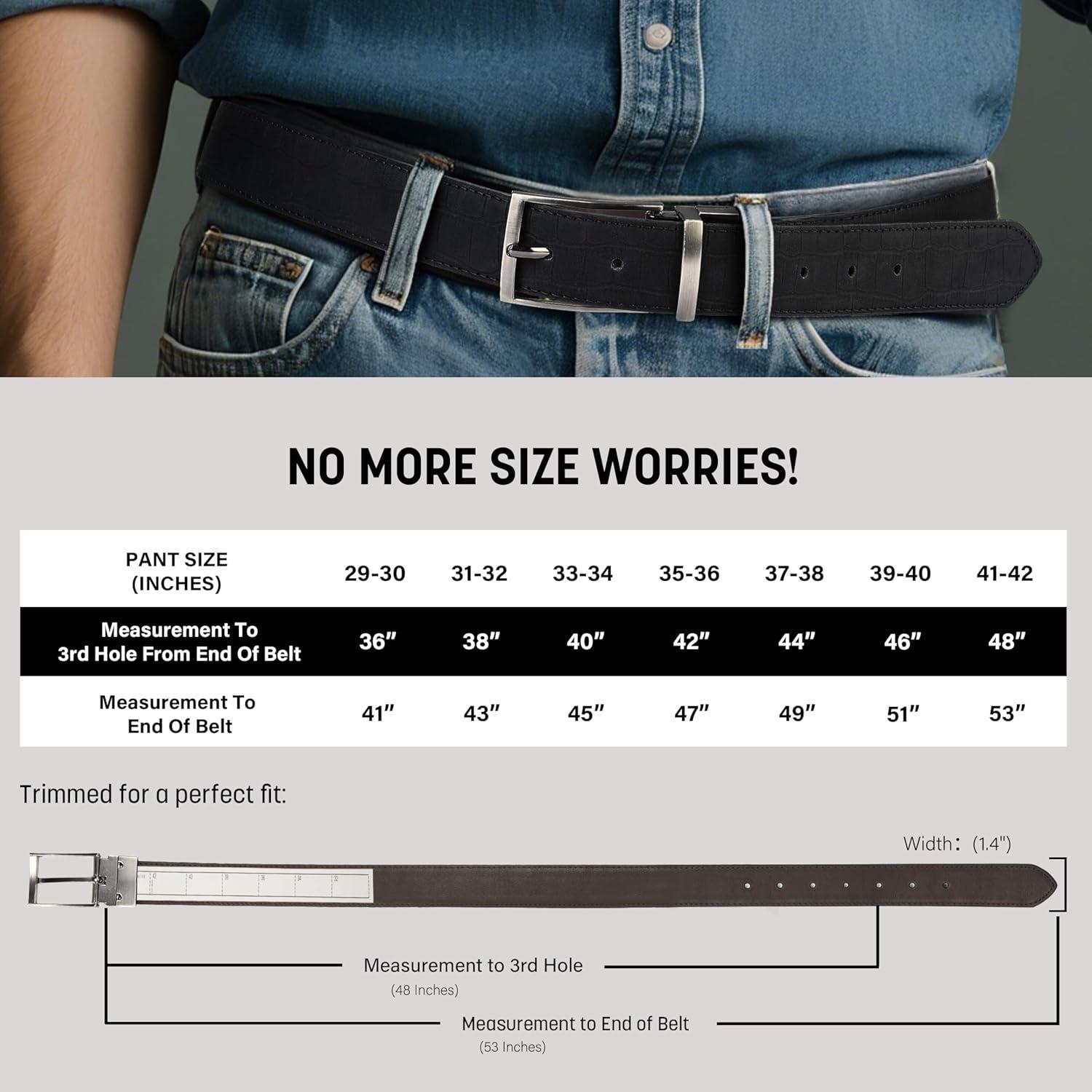 imageVan Heusen Mens Reversible Leather Belt with 2 Textures Stylish Black Brown Dress Belt for Casual or Jeans Cut for Fit