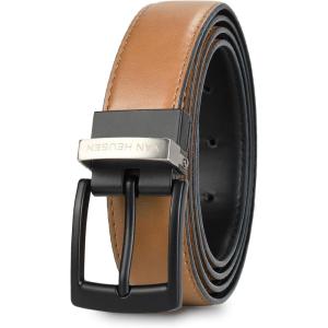 Van Heusen Mens Reversible Leather Belt, Black Brown Dress Belt, Cut for Fit(Tan&black)