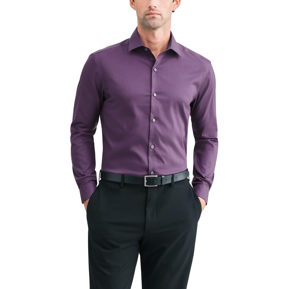 image:imageVan Heusen Mens Dress Shirt Slim Fit Ultra Wrinkle Free Flex Collar StretchPlum Berry Texture